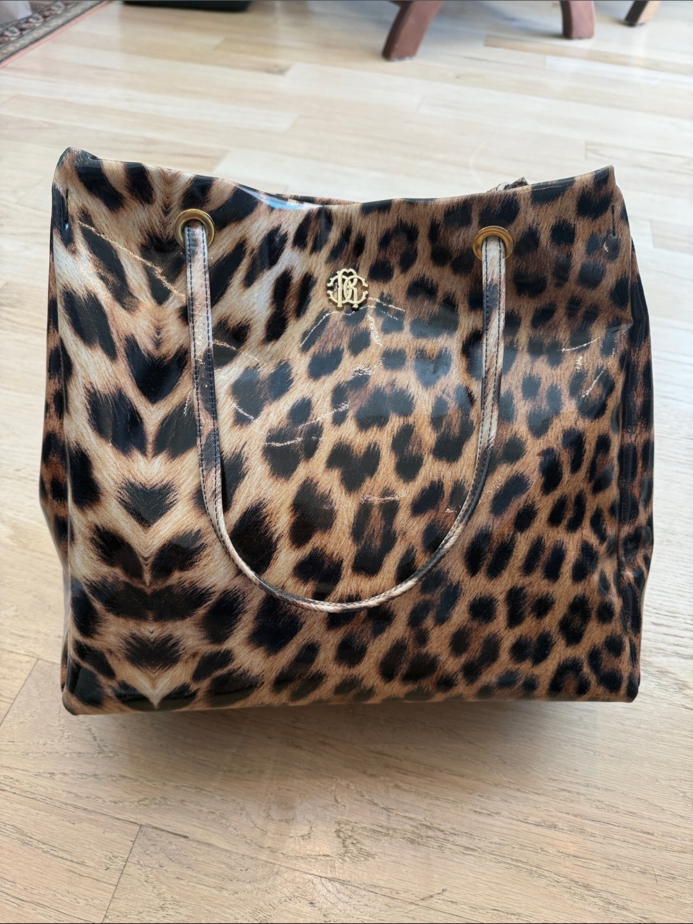 Roberto Cavalli Leopard Print Patent Leather Tote